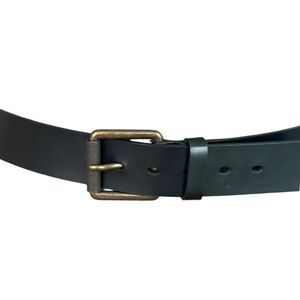 Mens Belt STACY ADAMS Black Leather Brown Solid Brass Square Buckle Dress Belt